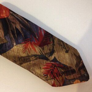 Cavalier Floral Neck Tie Tropical Flowers Leaf Mens Neckwear Gold Blue Orange